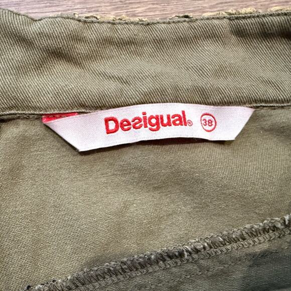 Desigual Olive Green Mini Skirt With Embroidery and Lace Details Size Small - Picture 6 of 10